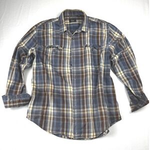 GH Bass & Co Mens Large Blue Brown Plaid Flannel‎ Button Down Shirt Cotton L/G